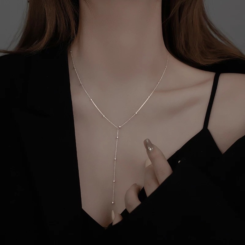 New Sterling Silver 925 beaded chain lariat adjustable necklace
